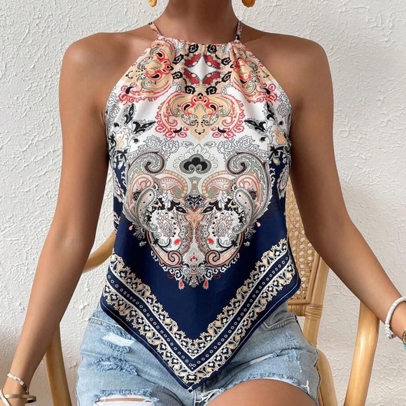 Paisley Print Satin Cami Tank Top - Picture 4 of 10